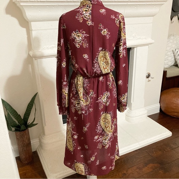 Maroon Maxi Keyhole Dress Long Sleeve Paisley Size Small S - Picture 4 of 16